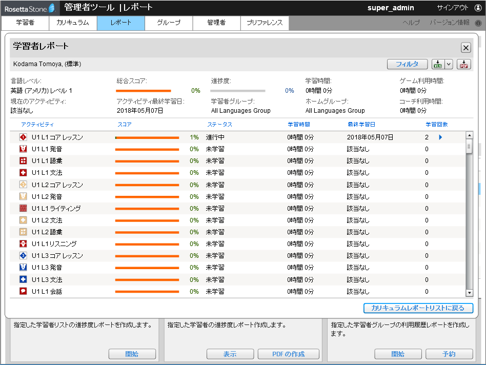 学習者をモニタリングできる管理者ツールを搭載